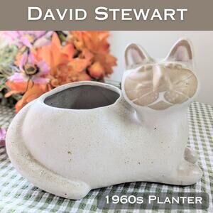 MCM David Stewart Cat Planter Lion's Valley Pottery Stoneware Vintage 1960s